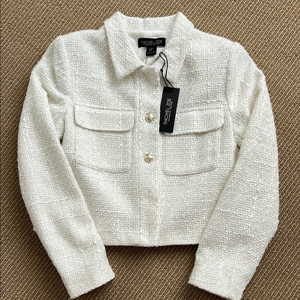 Rachel Zoe Cream Textured Tweed Jacket
